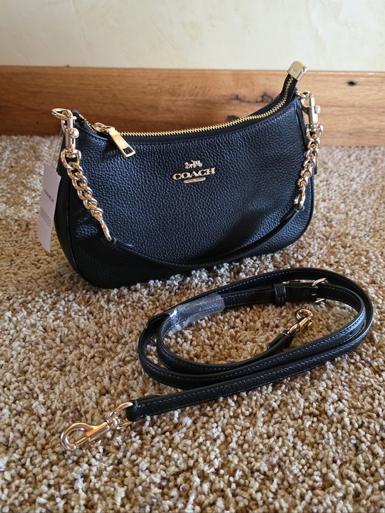 Coach Handbags - COACH Teri Mini Black Leather Chain-Accent Shoulder Bag NWT